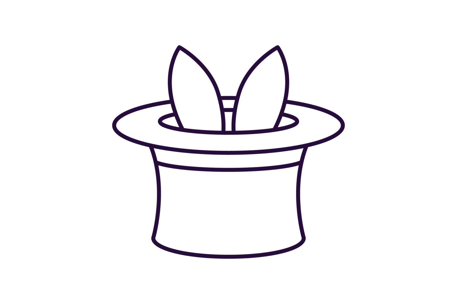 Rabbit ears coming out of a top hat on transparent backgound