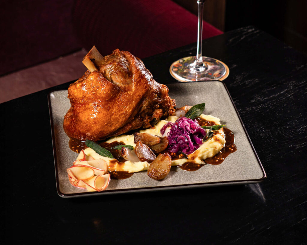 Crispy Beer Roasted Pork Knuckle.